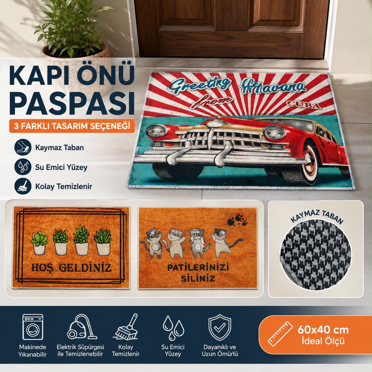 Kapı Önü Paspası (Kaydırmaz Tabanlı) 60x40