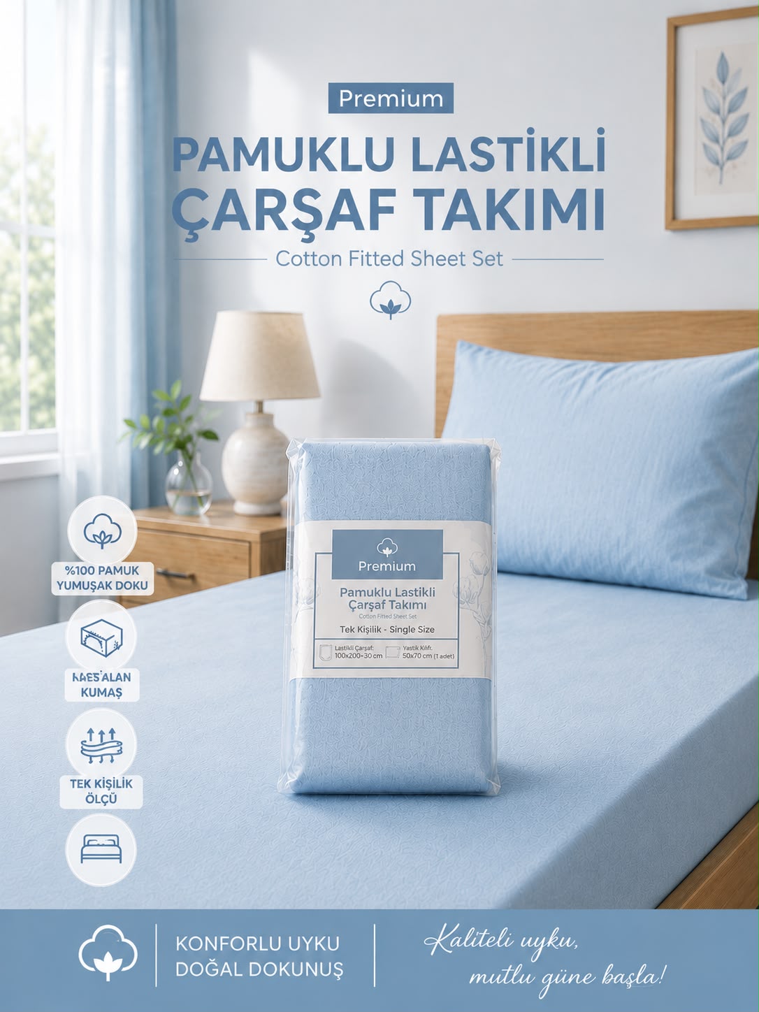 Pamuklu Tek Kişilik Çarşaf Takımı 4 Farklı Renk Seçeneği