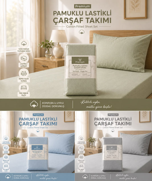 Pamuklu Tek Kişilik Çarşaf Takımı 4 Farklı Renk Seçeneği