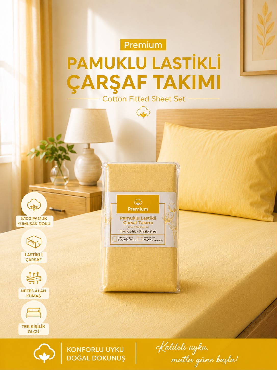 Pamuklu Tek Kişilik Çarşaf Takımı 4 Farklı Renk Seçeneği