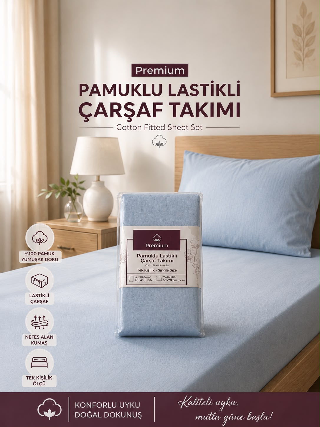 Pamuklu Tek Kişilik Çarşaf Takımı 4 Farklı Renk Seçeneği